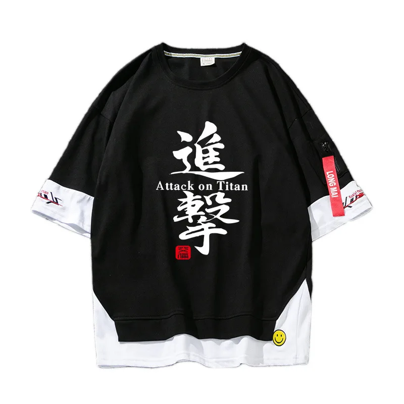 

Anime Attack on Titan Soft Breathable Loose Casual Fake Two-piece Half-sleeve T-shirt
