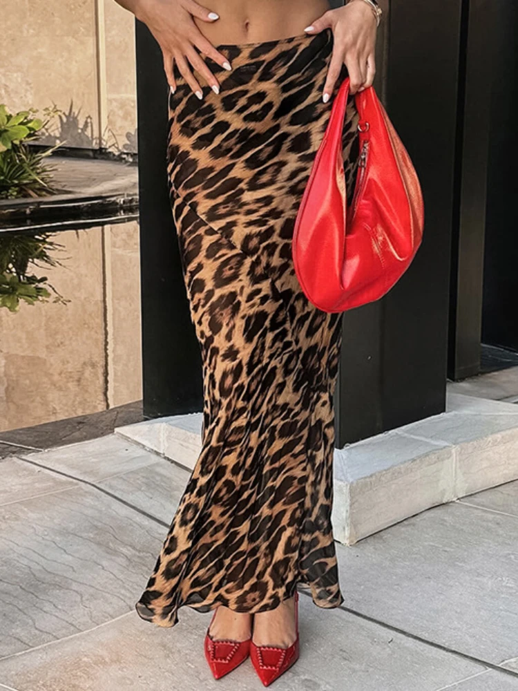 

Fashion Sexy Leopard Chiffon Fishtail Skirts for Women 2024 Spring Summer New Women Long Skirts Female Bodycon Skirts