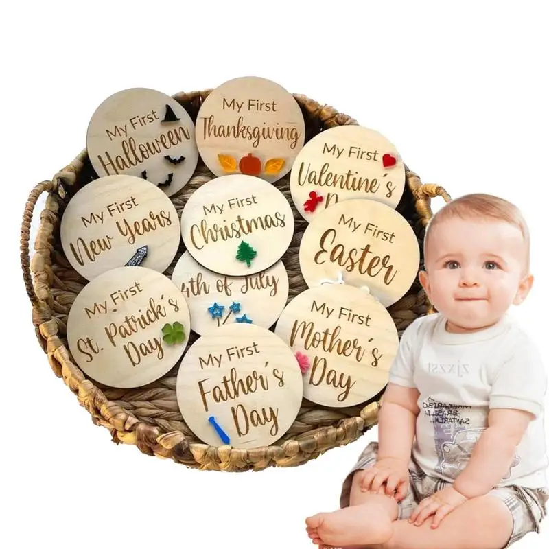 

Monthly Baby Milestone Cards 10Pcs Wooden Baby Months Holiday Signs Baby First Milestone Cards Ornaments Expecting Mom Gift