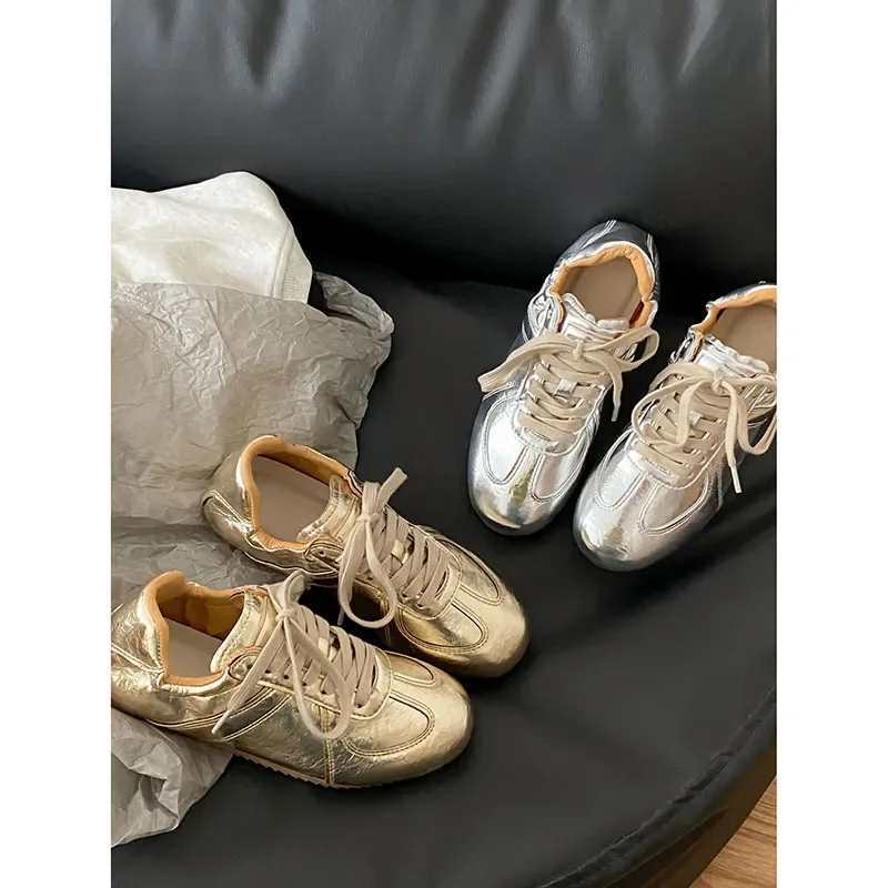 Spring Summer Metal Color Women's Ballet Flat Shoes Soft Bottom Casual Sports Retro Versatile Board Shoes Lightweight Adult Foot