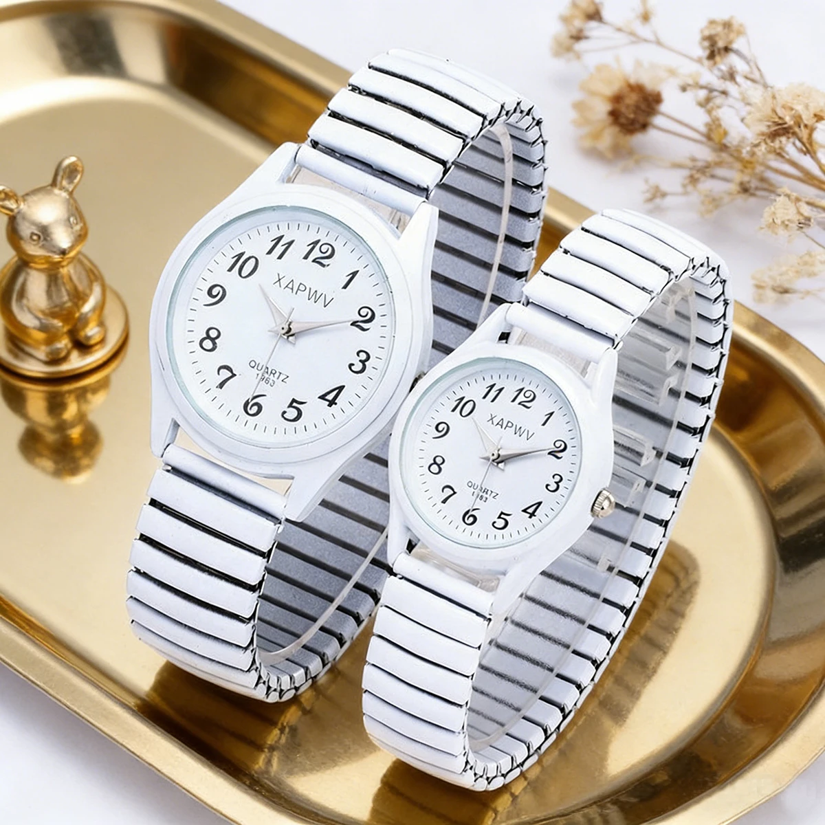 Chic Unisex Quartz Watches Set with Arabic Numerals and Stylish Elastic Straps