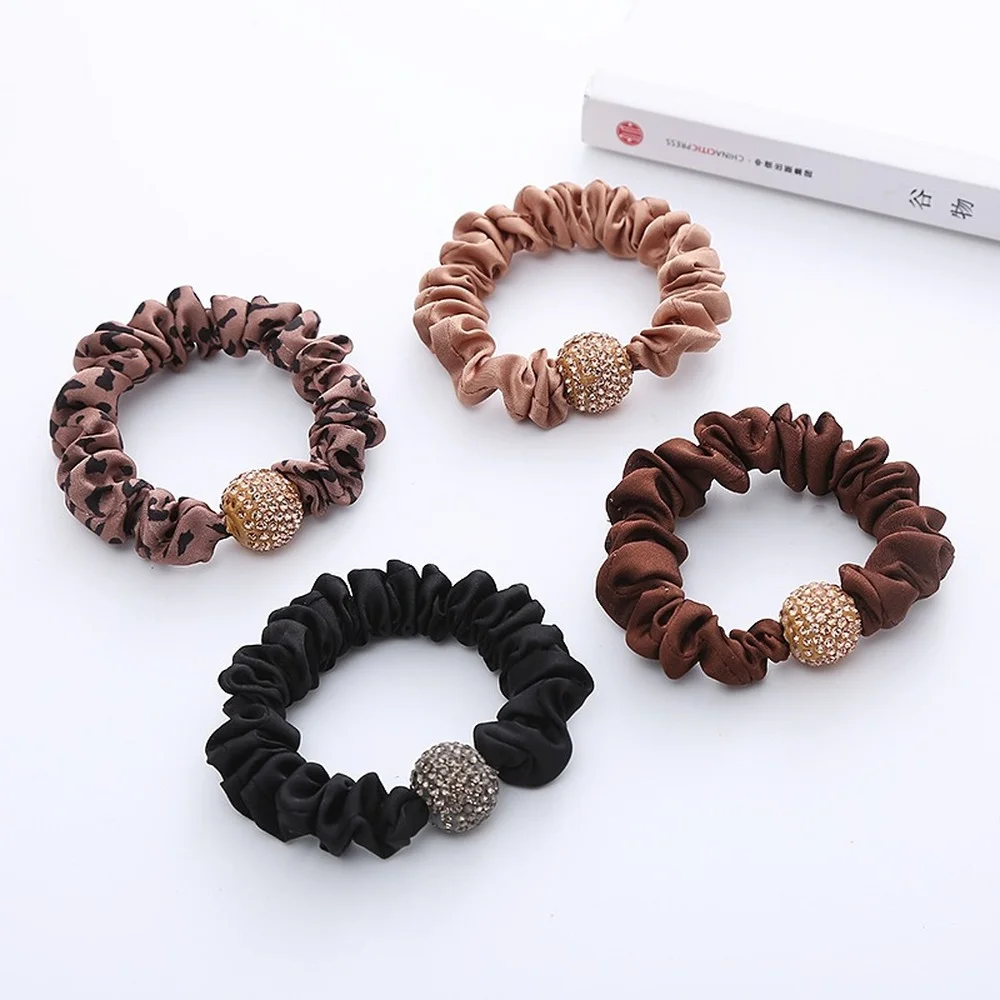 

1Pcs Black Coffee Spherical Rhinestone Simple Accessories Rubber Bands for Girls Woman Headwear Hair Elastic Band Accesories