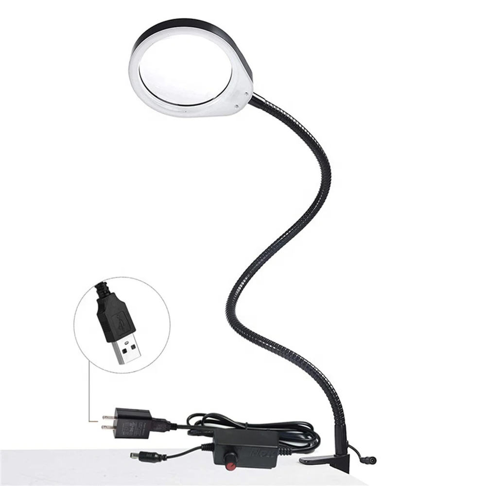 

LED Illuminating Magnifier 10x 20x Optical Glass Desk Clip-on Magnifying Glass Lamp for PCB Inspection, Beauty, Dentistry