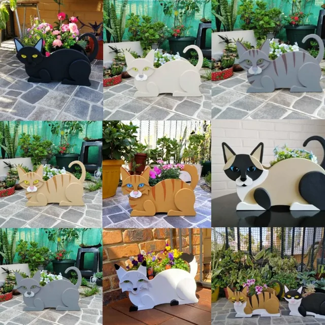 Pvc Fekvő Macska Kerti Virág Edény Ültetvényes Karikatúra Fekete Fehér Sziámi Cica Kültéri Beltéri Fű Kosár Diy Növényi Dekoráció