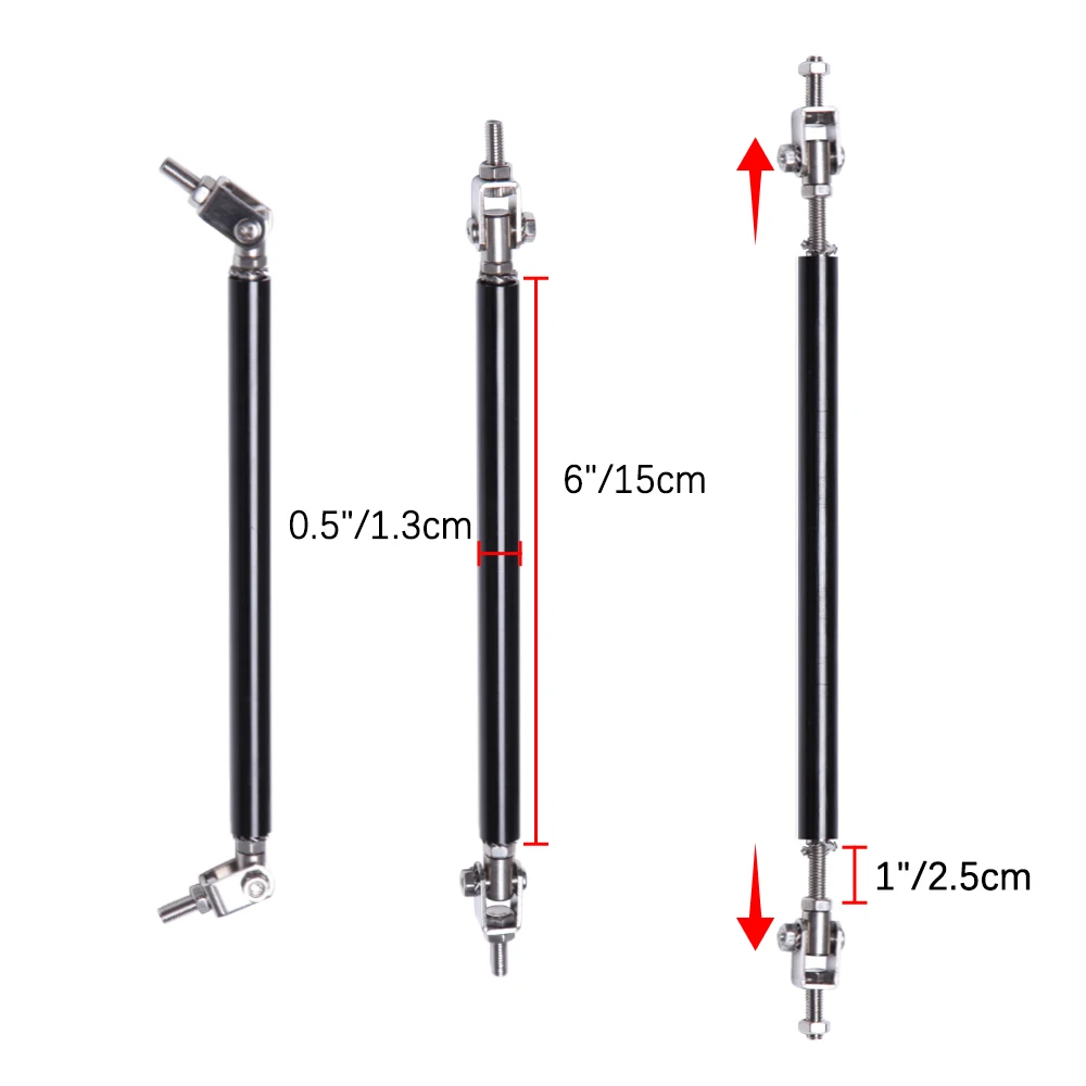 2PCS Universal Racing Car Front Rear Bumper Lip Splitter Spoiler Support Bar Kit Pull Strut Rod Adjustable 15cm