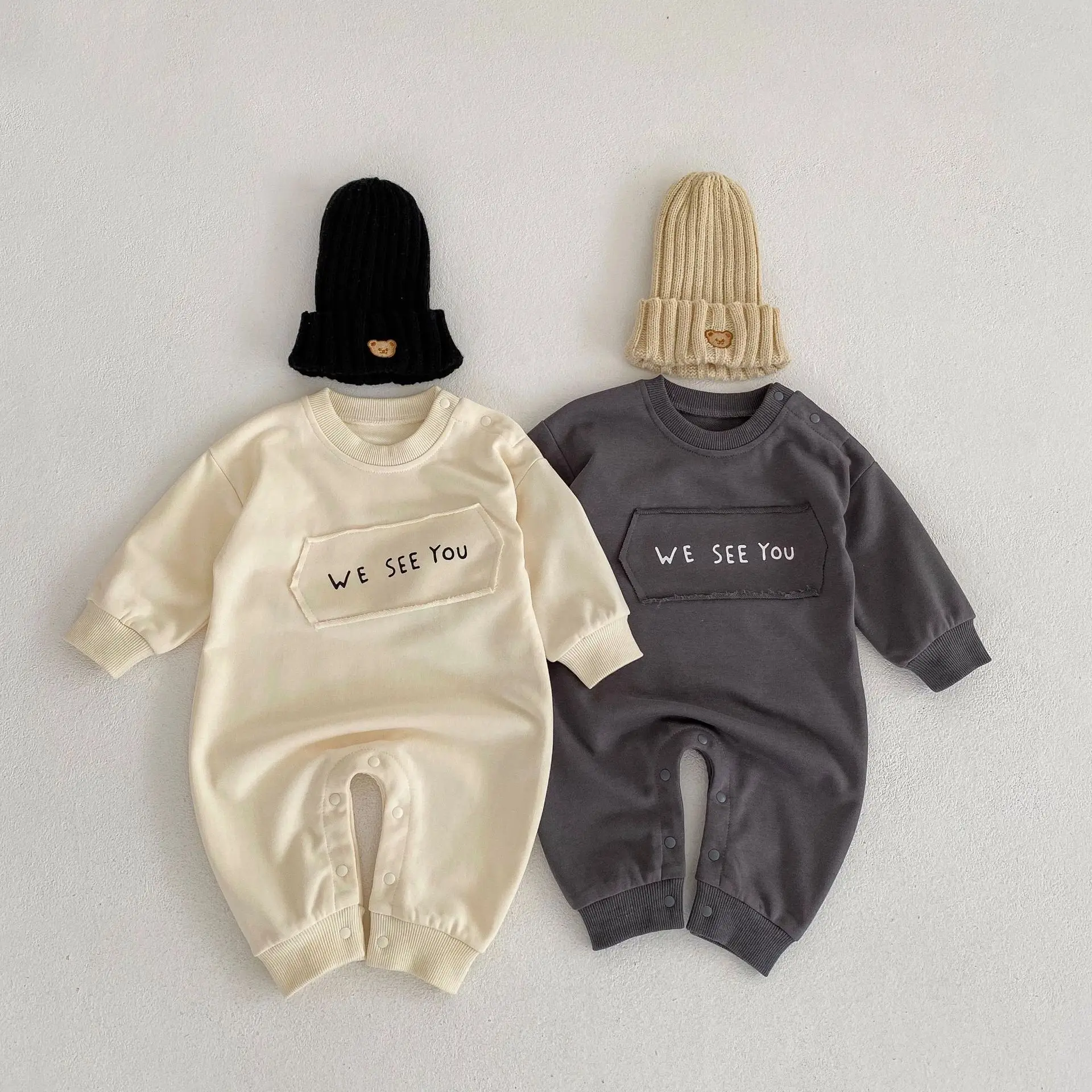 

Baby Boys Patch Romper 2023 Spring Baby Clothes Simple Letter Long Sleeve Jumpsuit Korean Fashion Toddler Boy Solid One Pieces