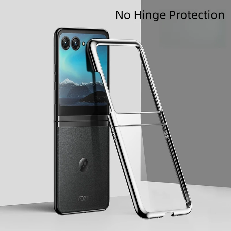 Luxury Transparent Plating Hard PC Flip Phone Case - Clear Shockproof Back Cover