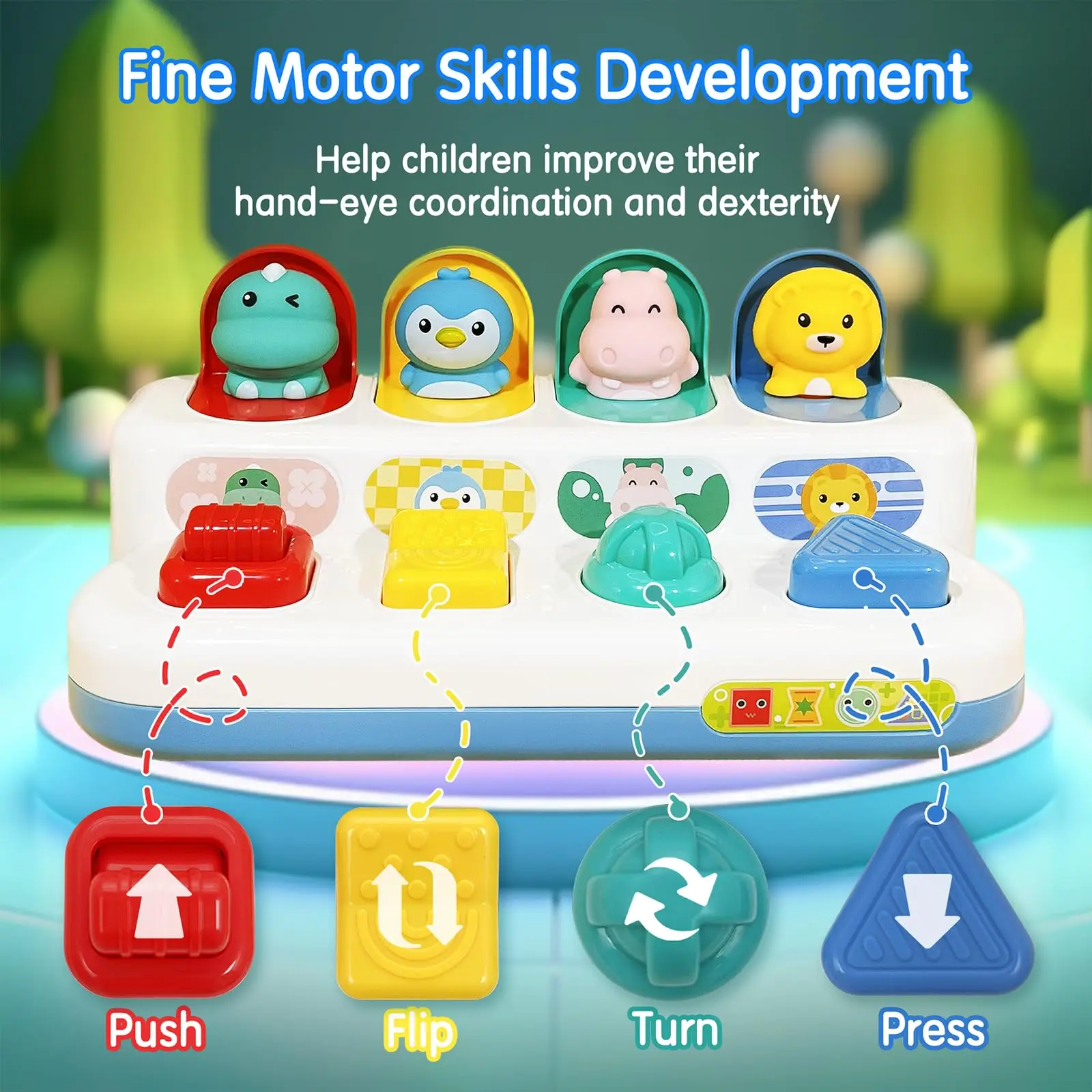 Baby Toys 6 18 Months Pop Up Activity Animals Toy Hide and Seek Game Fine Motor Skill Hand-eye Coordination Interactive Kids Toy 3