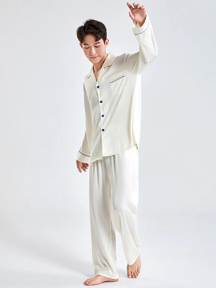 Silk Satin Pajamas Men Sleepwear Bedroom Home Clothes Man Long Button-Down Pyjamas Suit Ice-silk Pijama Loungewear
