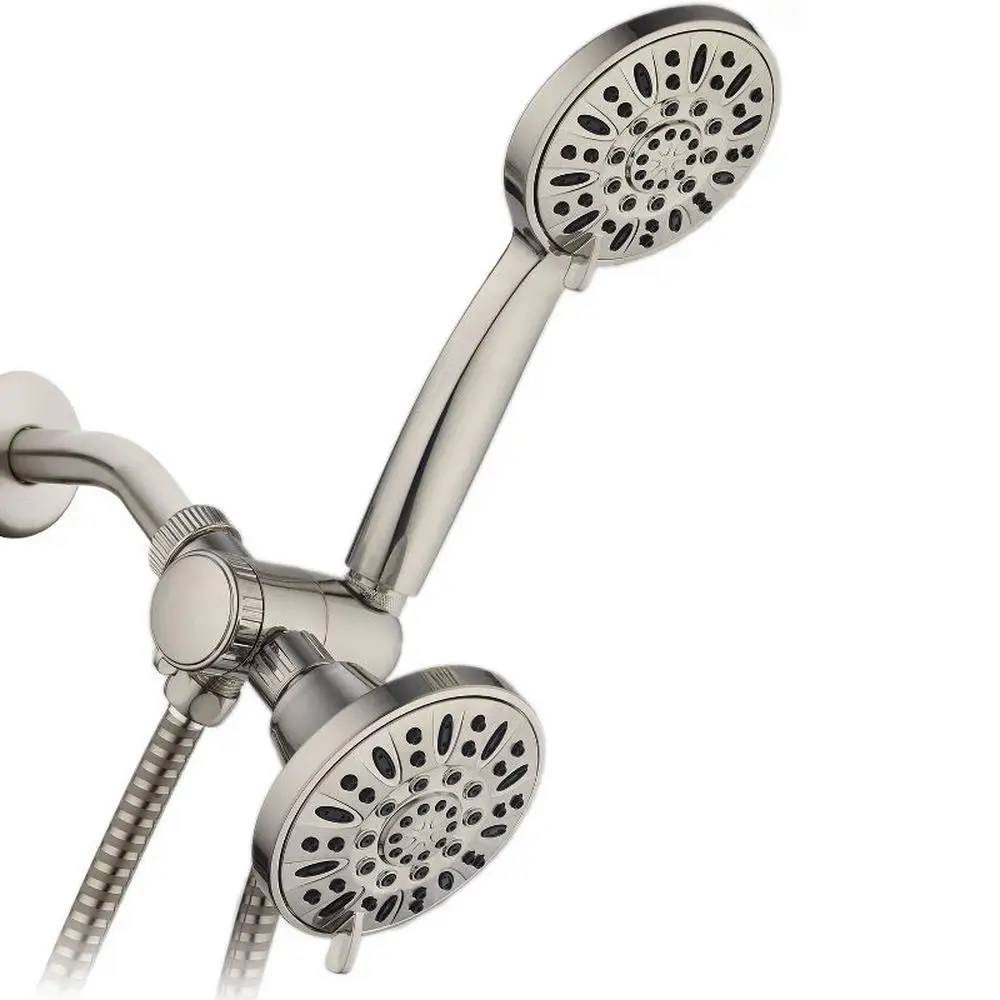 

Luxury High Pressure Dual Shower Head 36 Options Rain Massage Mist Pause Easy Installation Brushed Nickel Anti-Clog Jets