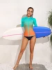 Anfilia Women Long Sleeve Rash Guard Sun Protection Zipper Color Block Gradient Swimsuit Top 6