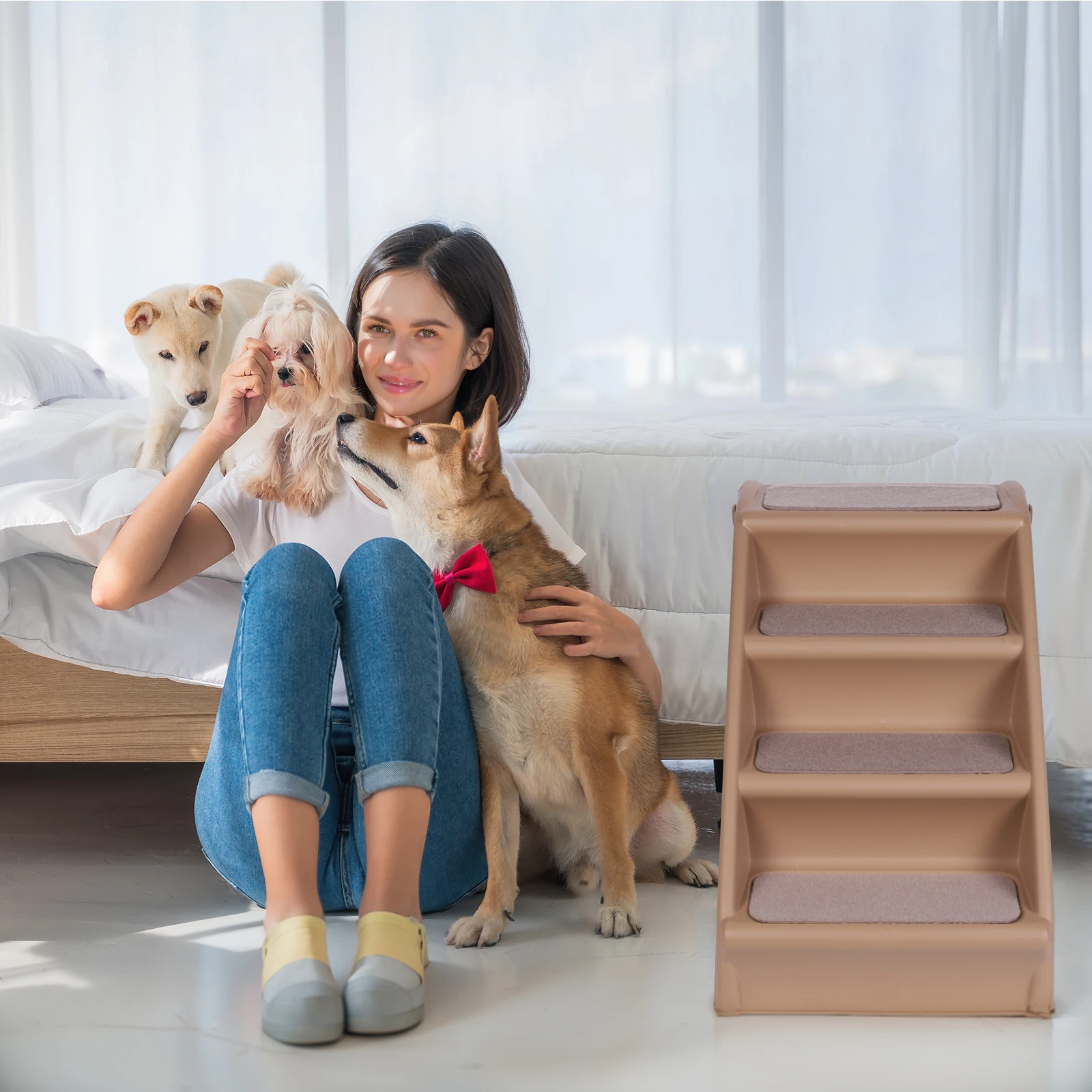 4-Step Pet Dog Stairs Foldable Indoor Pet Steps Non-Slip Dog Stairs Ramp Sofa Ladder Pet Furniture for High Bed Chair Couch Sofa