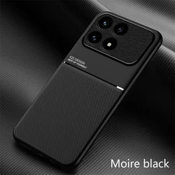 Luxury Soft Leather Phone Case with Car Magnetic Holder - Back Cover s for Poco F8 Ultra 5G (Black)