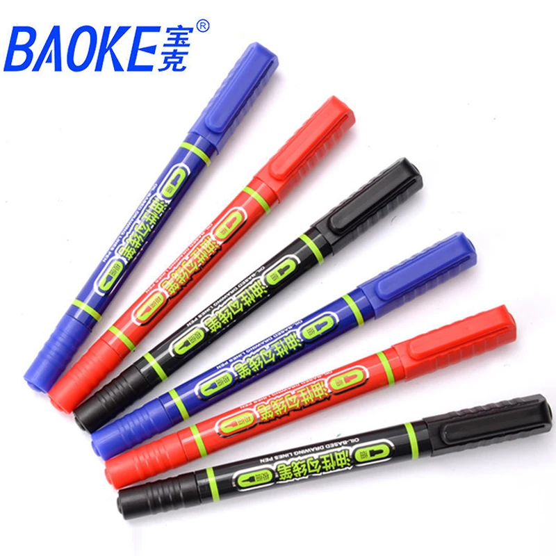 Baoke 6/8/10pcs 방수 듀얼 팁 마커 펜 기름진 블랙/블루/레드 잉크 아트 스케치 낙서 도구 학교 편지지