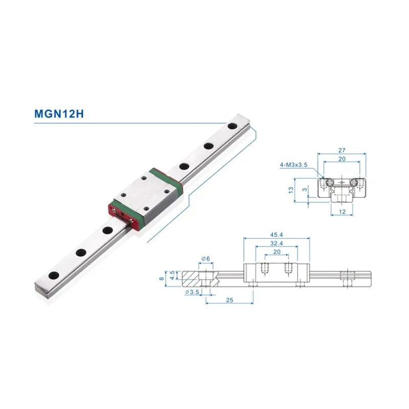 Linear Rail 12mm Linear Guide MGN12 Rail 100-1000mm + MGN12H or MGN12C Block 3d Printer CNC