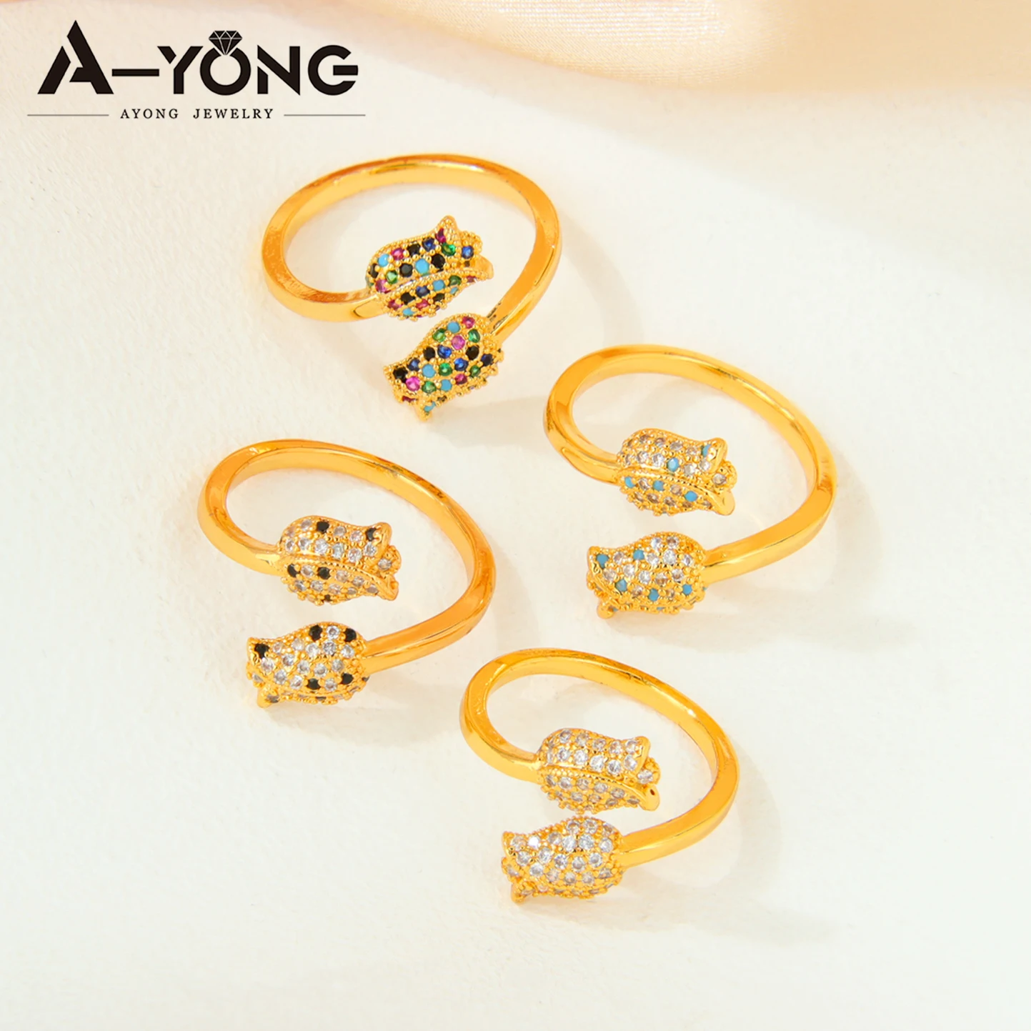Exquisite Zirkonia-Rosenringe 21k Vergoldet Italienische Mode Cocktail-Party-Ring Verstellbar für Damen Täglicher Partyschmuck Geschenke – Detail 3