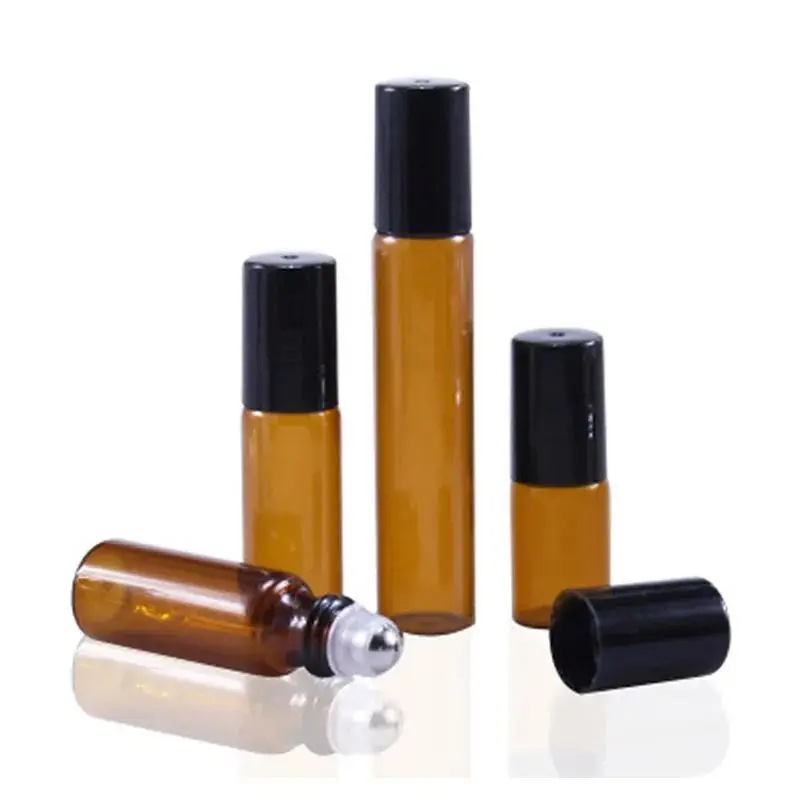 20pcs/Lot Amber Glass Roll on Bottle with Glass and Metal Ball Brown Thin Glass Roller Essential Oil Vials lordloar lettering embroidered ball cap brown