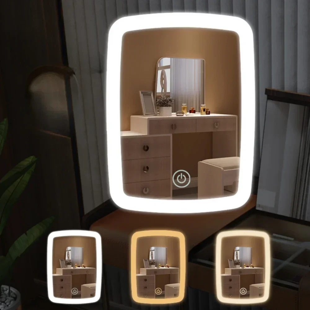 LED makeup mini mirror stand desktop folding compact travel makeup mirror light dry battery USB plug