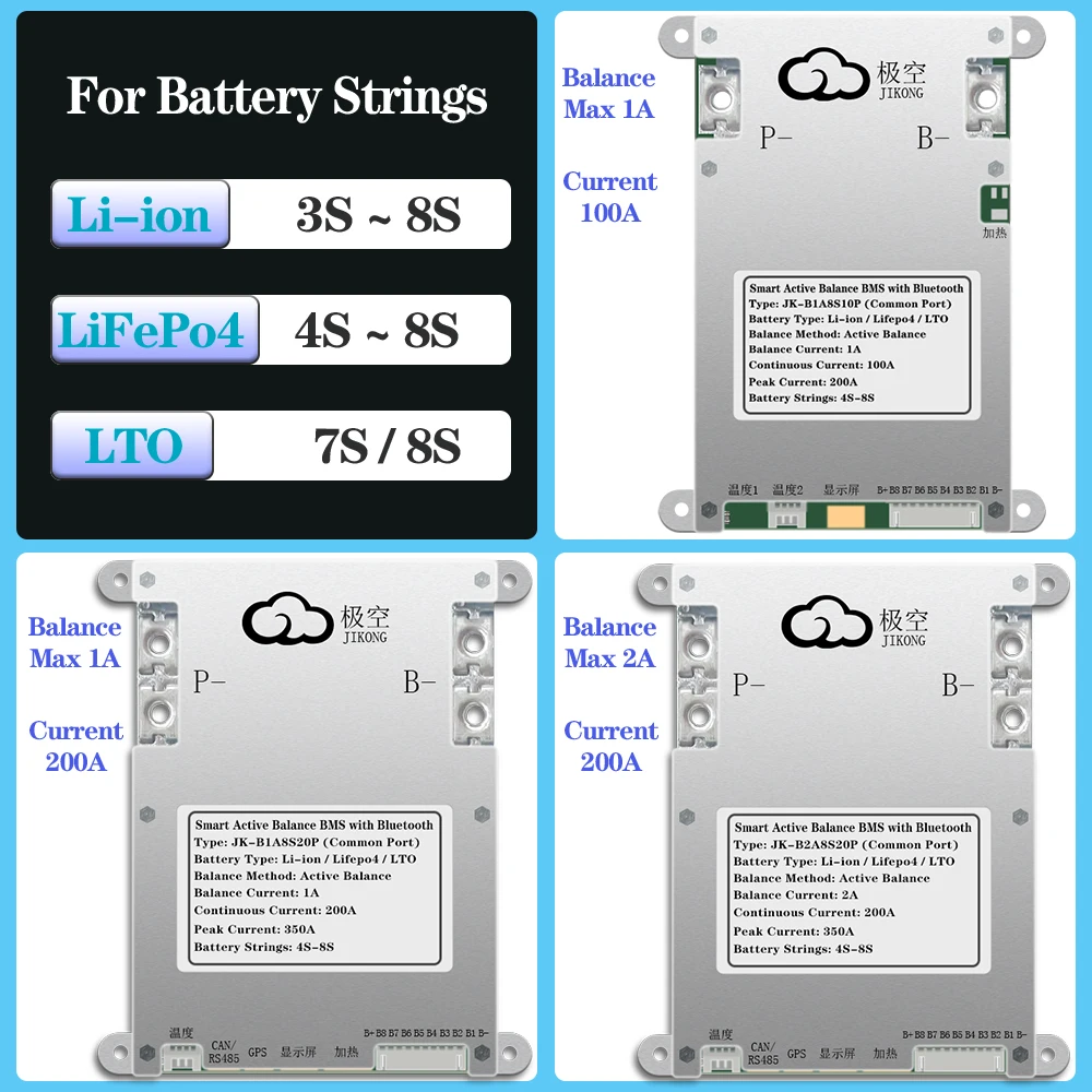 JK Smart Active Balance BMS 3S 4S 5S 6S 7S 8S 12V 24V 100A 200A JKBMS For Li-ion Lifepo4 Protection Balancing Board Bluetooth BT battery accessories