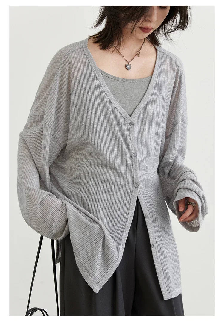 Solid V-neck Shirt Women Spring Single Breasted Chiffon Loose Slim All-match Sun Protection Thin Breathable Fashion Slim Cozy