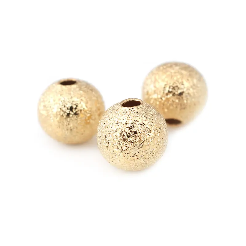 Gold Brass Frosted Matte Round Beads for Jewelry Making - 18K Gold Color, Multiple Sizes