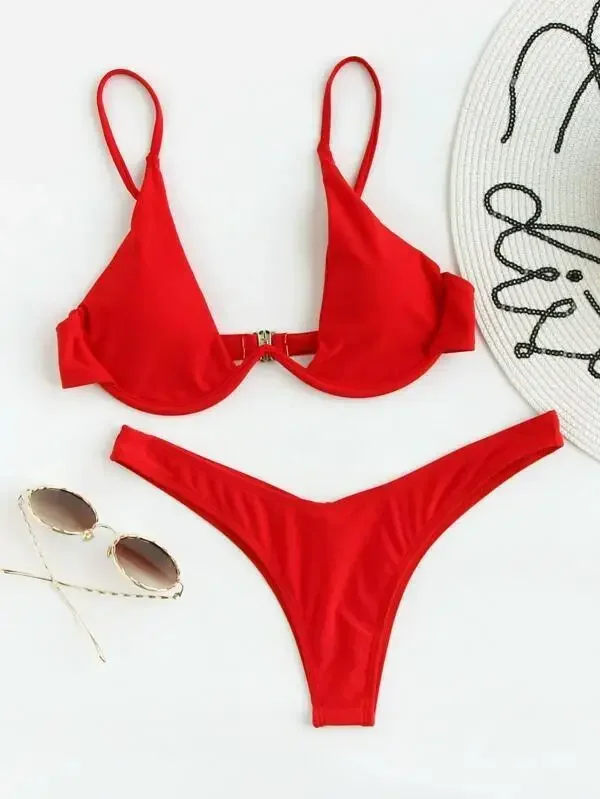 2026 Summer New Two Piece Women's Solid Color Sexy Bareback Bikini Split Swimsuit Bikini Set High Waist Beach Vacation