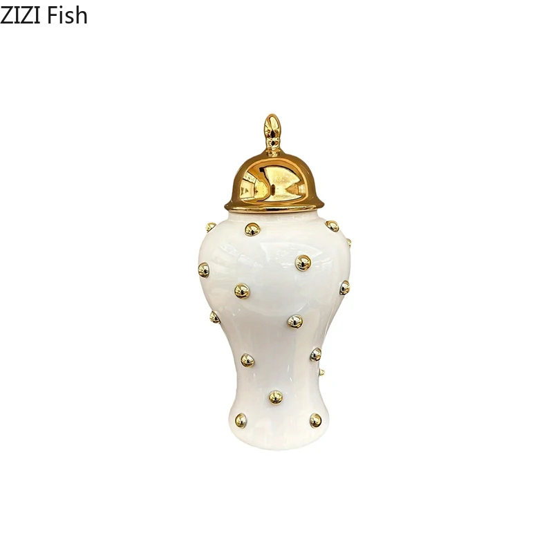 Golden Bubble Ball Decorative General Tank Porcelain Ginger Jar Gold-plated Flower Vase Dresser Table Jewelry Cosmetic Container 5
