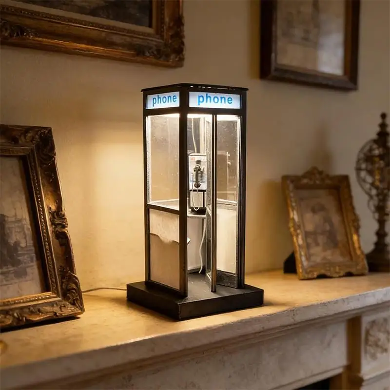 Tall Phonebooth Lamp, Classic With Warm LED Light, Phone Box Decorative Night Light 1
