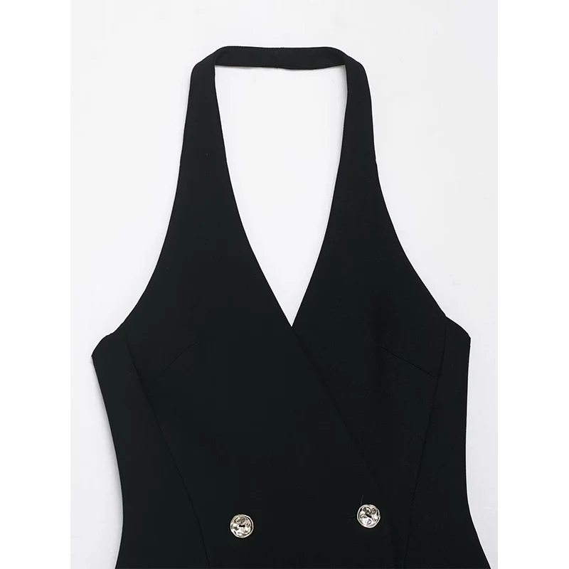 2025 Female Sexy Mini Dress Halter Sleeveless Backless Double Breasted Summer Dresses Fashion Elegant Simple Women Dress