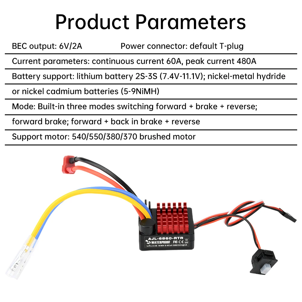 ESC 60A Brushless pour RC 1/10, Compatible SCX10 TRX4, Contrôleur Moteur