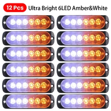 

12pcs Strobe 6 LED Light White Amber Emergency Hazard Flashing Tow Truck