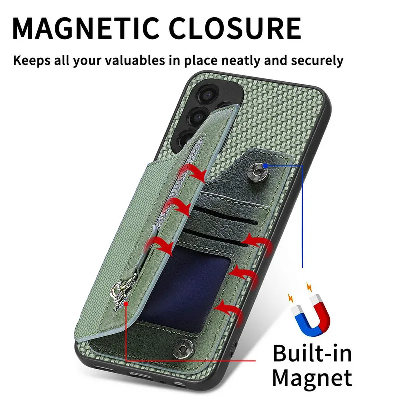 Luxury Zipper Leather Wallet Case with Card Holder and Magnetic Back Cover