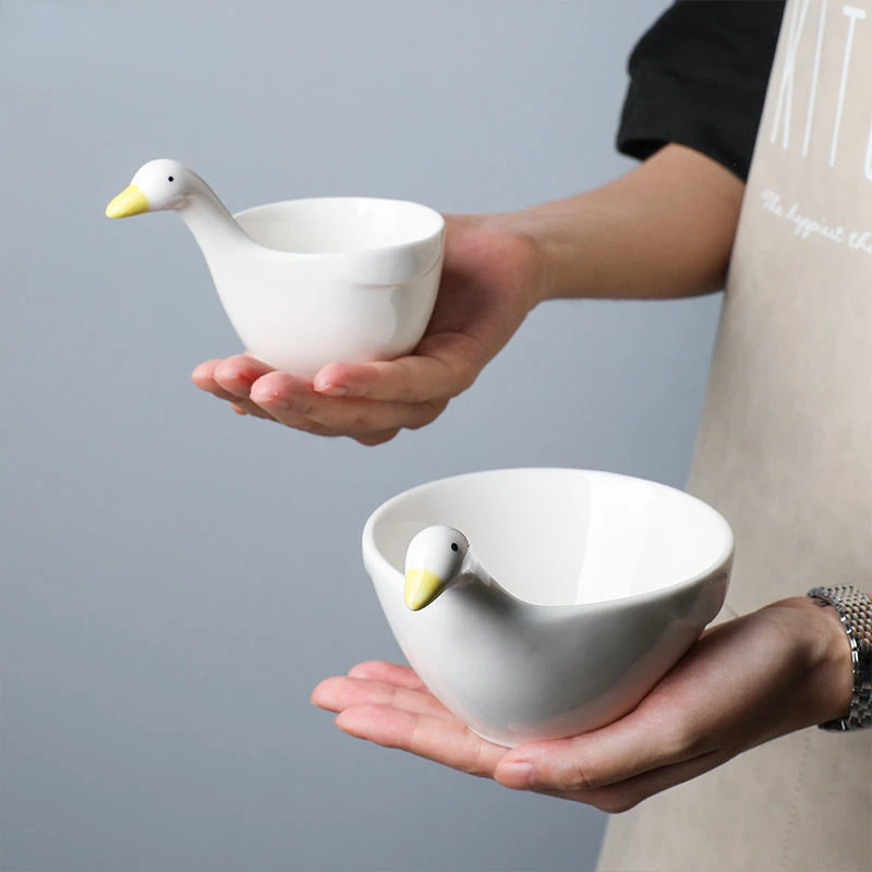 Cute Little Goose Shaped Ceramic Serving Bowl with Handle for