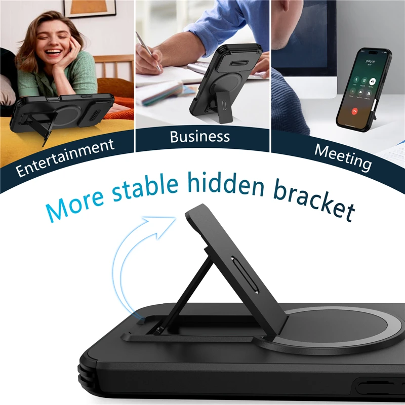 Enhanced Armor Case with Slide Camera Lens Protector and Wireless Charging Support
