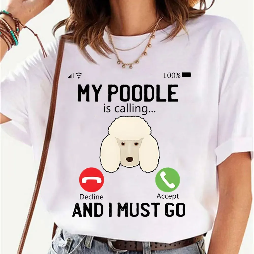 

Футболка женская с надписью «My puodle Is call and I Must Go»