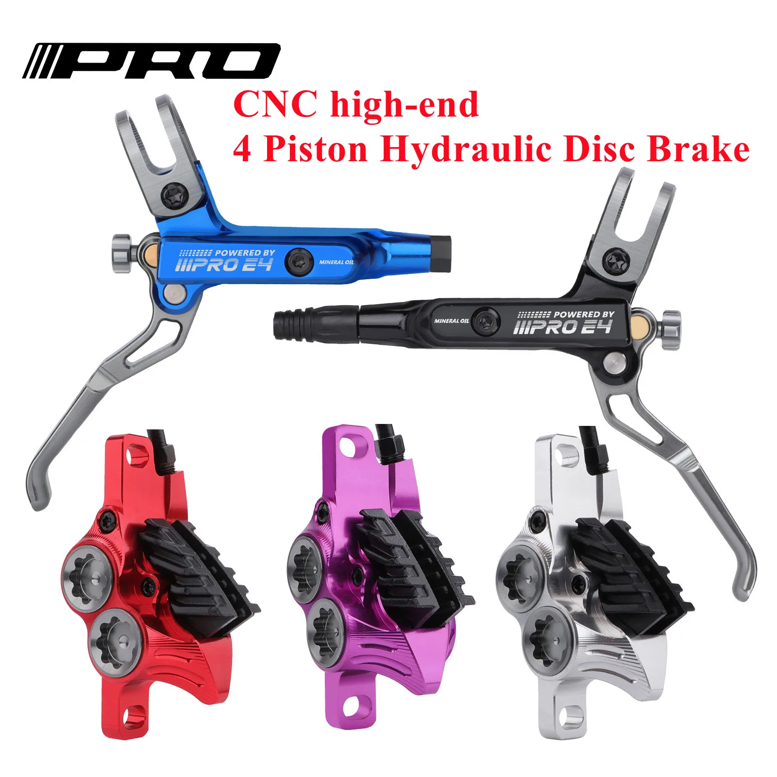 

IIIPRO E4 MTB Brake Bicycle Hydraulic Disc Brake 4 Piston Caliper Road Bike Brake Oil Pressure 800/1550mm Front Rear Brakes