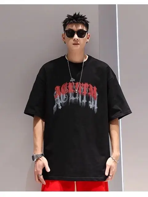 

Phantom Letter Pure Cotton Short sleeved Men's Summer Extra Large Comfortable Casual Fashion Brand Half sleeved T-shirt Top