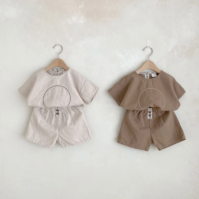 Children New Arrival Set Toddler Boy Casual Circle Print Thin Short Sleeves Tees And Baby Girl Retro Loose Cotton Shorts Suit Baby Clothing Set