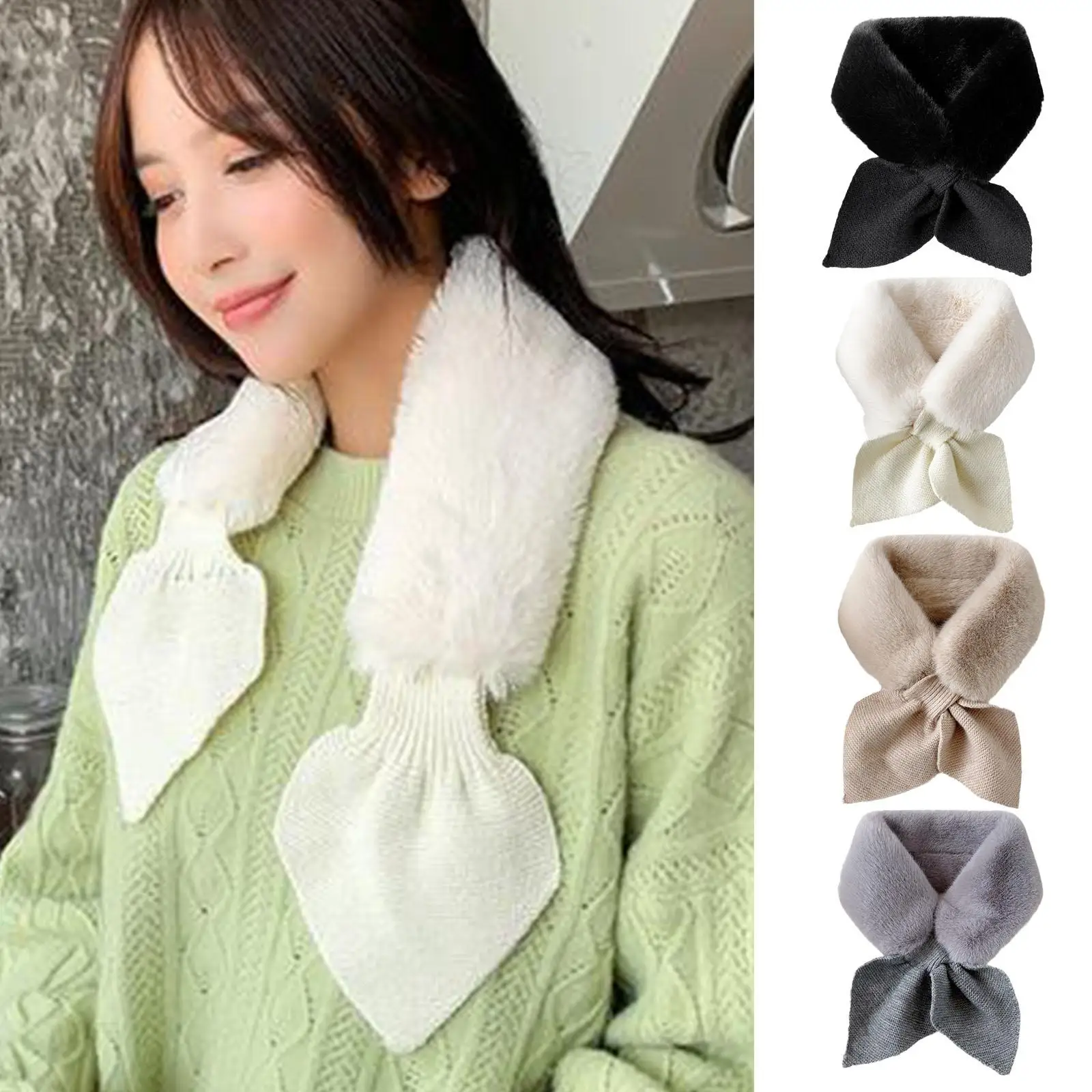 

2023 Winter scarfs for women Fluffy Woolen Knitting Cross neck scarves Solid Color Thicken Collar Plush Neck bandana female scar