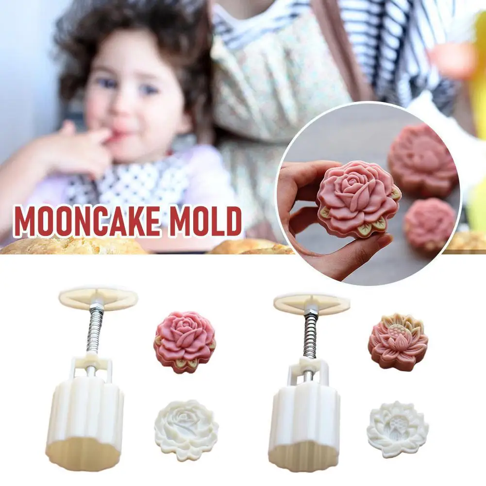 

3D Rose Moon Cake Mold Mid-Autumn Festival Chinese Style Hand-pressed Pastry Dessert Tools 50g 75g 125g