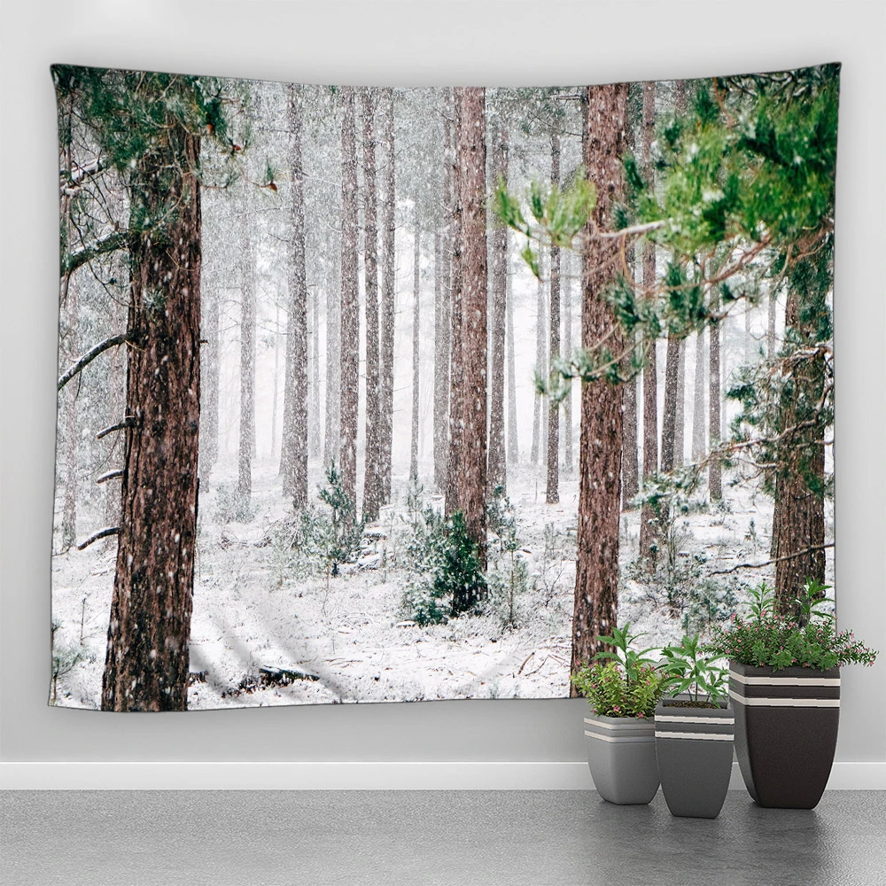 thumbnail image 1 of Tapiz con estampado de muñeco de nieve y alce con paisaje de nieve de invierno para decoración de pared del hogar, sala de estar y dormitorio, 1 of 5