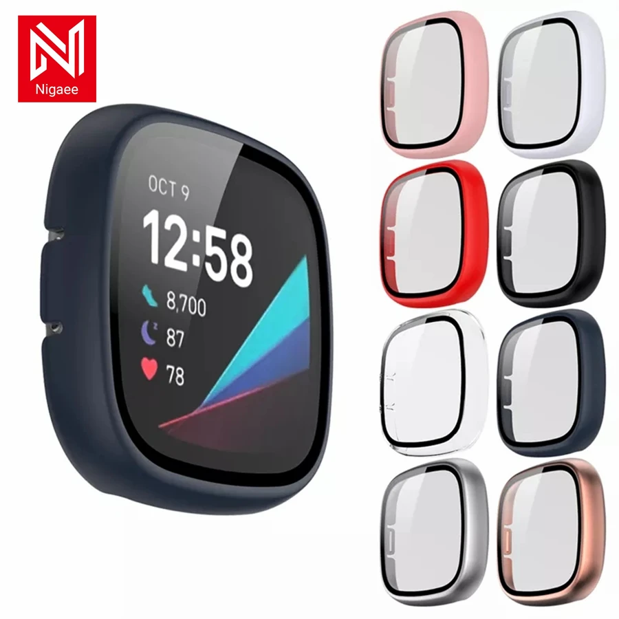 

Tempered Glass Screen Protector for Fitbit Versa 3 Case Bumper Matte PC Full Protective Shell Fitbit Versa 3 Cover Accessories