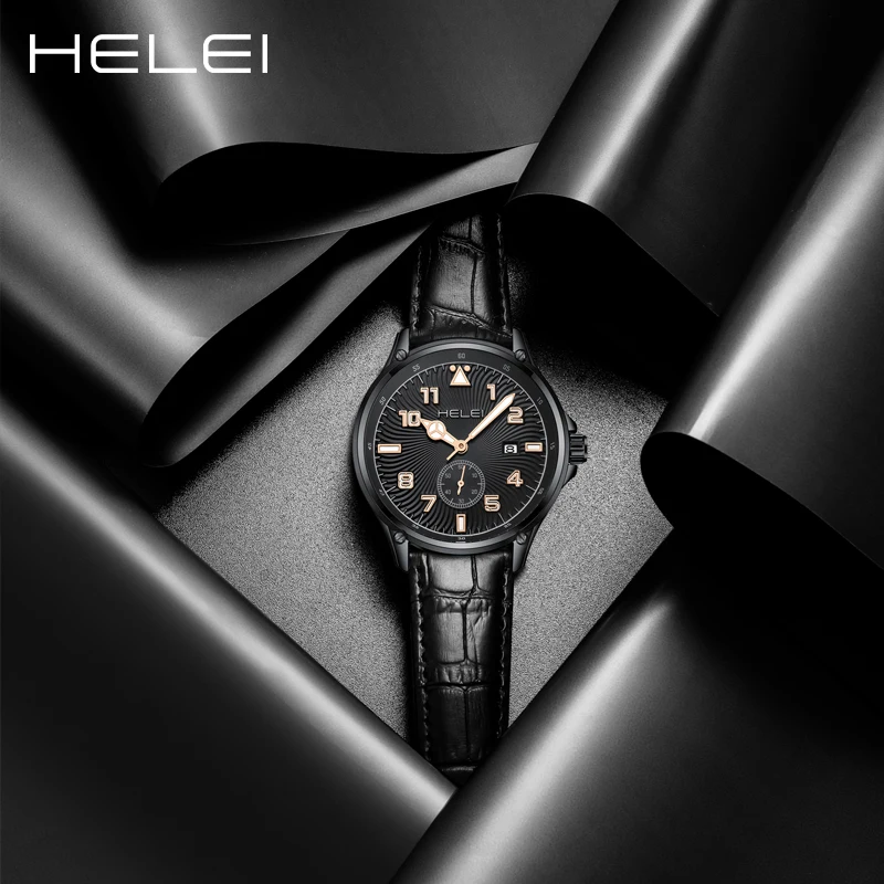 HELEI Classic Men's Watches Fashion Creative Large Dial Men's Quartz Watches Leather Strap Sport Quartz Wristwatch