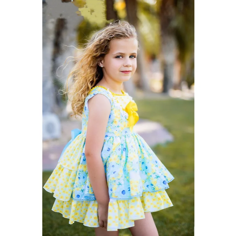 

2023 Spanish Style Flower Girl Dress for Baby Girls Kids Floral Lolita Ball Gowns Infant Summer Sleeveless Vacation Dresses