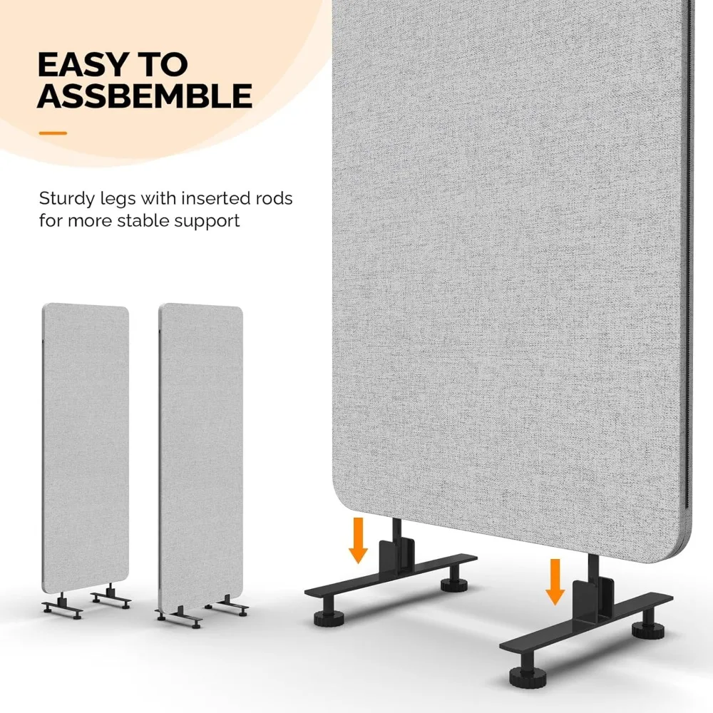 Room Divider Screen, Freestanding Privacy Partition Wall, Zipper Connected Panels with Wheels, Office Space Separator Light Gray 4