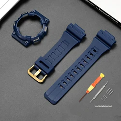 Durable Rubber Resin Sports Watch Band with Protective Shell for AQ - S810 (Royal blue gold)
