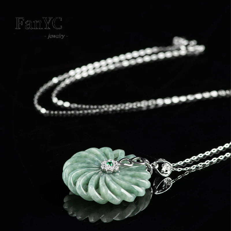 S925 Silver Inlaid with Myanmar Jadeite Peace Buckle Pendant Necklace Exquisite Fashion Jewelry Gifts for Men and Women 3