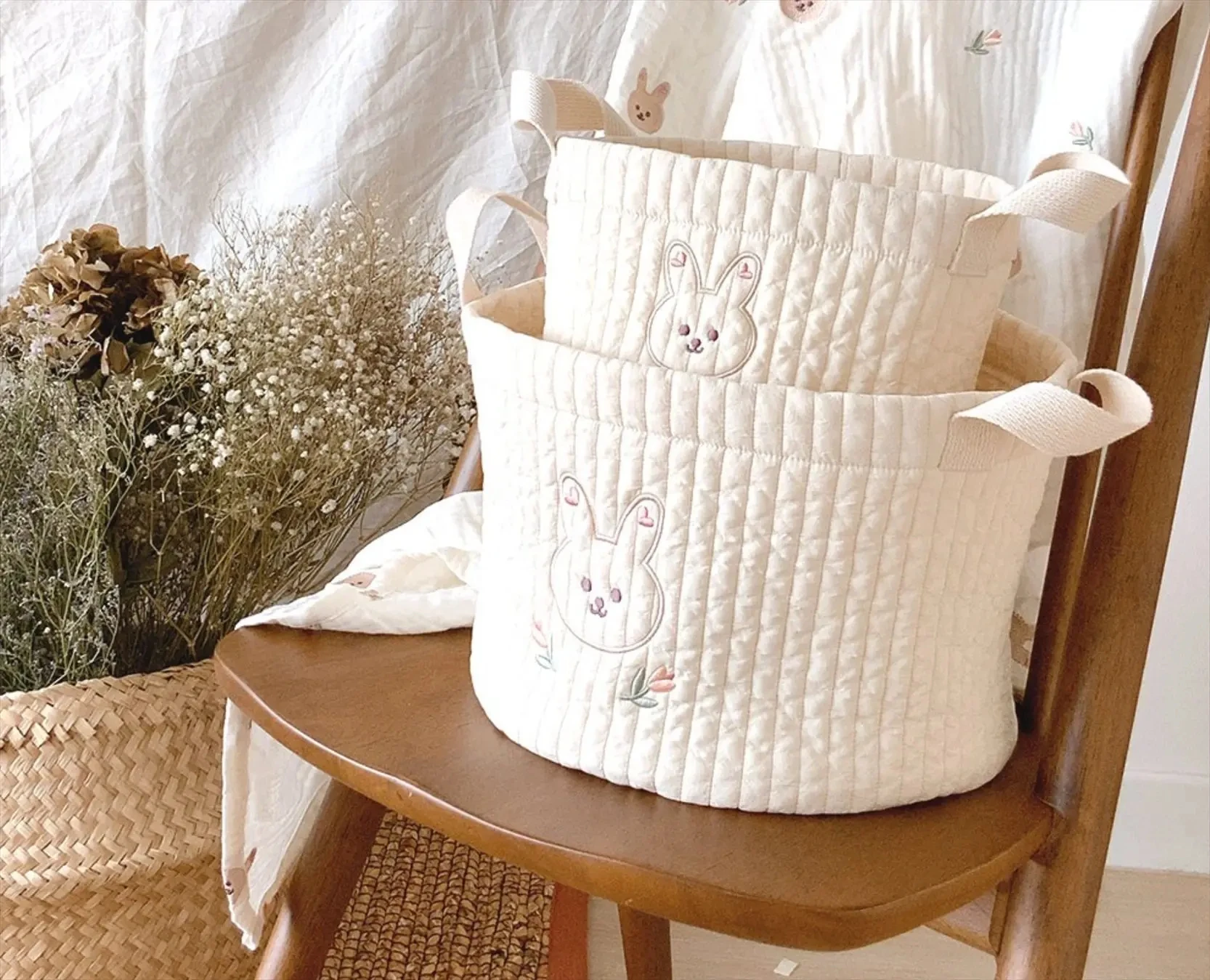 Baby Bags Cute Bear Embroidery Diaper Bag Caddy Nappy Cart Storage Mummy Maternity Bag for Newborn Diapers Toys Organizers - 6