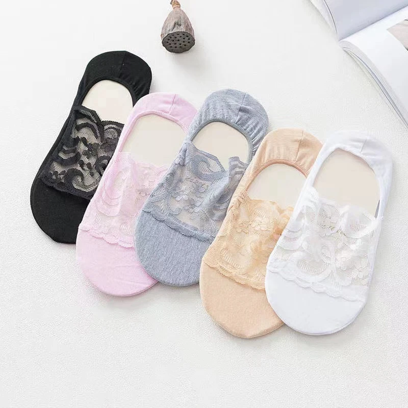 New Women Socks Slippers Non-slip Breathable Cute Lace Invisible Socks Sexy Non-slip Cool Thin Socks Fashion Black Boat Socks