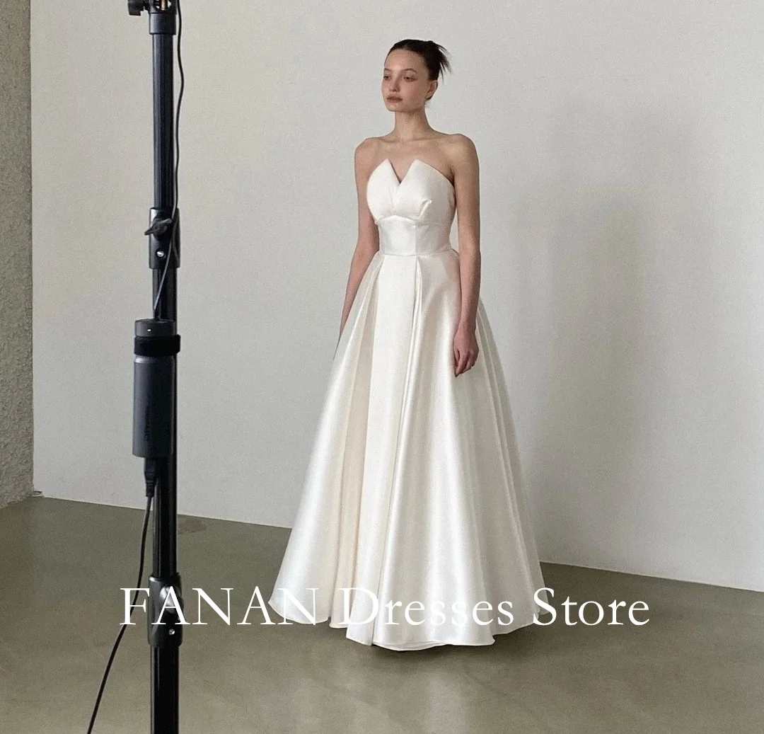 

FANAN Korea Ivory Strapless Elegant Satin Wedding Dresses 웨딩드레스 A-Line Corset Sleeveless Custom Made Bride Gowns Plus Size